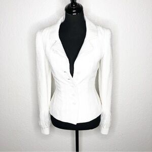 Peggy Jennings white ribboned button front blazer
